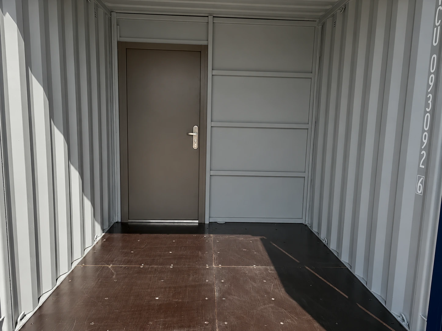 Inside an empty 64sqft small storage container